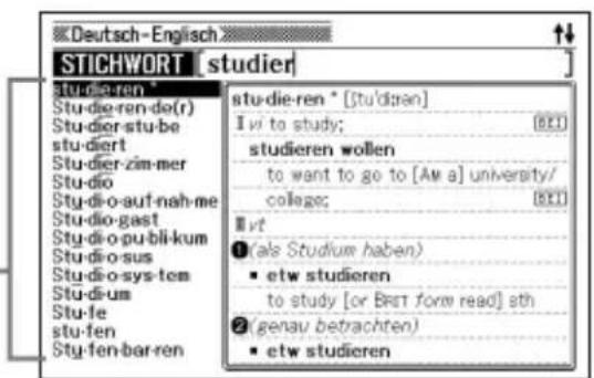 Deutsch-Englisch STICHWORT [studier] stu-die-ren Stu-die-ren-de(r) Stu-dier-stu-be stu-diert Stu-dier-zimmer Stu-dio Sty-di-o-auf-nah-me Stu-dio-gast Sty-di-o-publikum Stu-dio-sus Stu-di-o-sys-tem Stu-di-um Stu-le stu-fen Stu-fen-bar-ren stu-die-ren * [stu'diren] I vi to study; (BEX) studieren wollen to want to go to [Am a] university/ college; (BEX) I vt ① (als Studium haben) • etw studieren to study [or BRT form read] sth ② (genau betrachten) • etw studieren