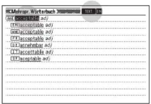 Mehrspr. Wörterbuch ENT acceptable adj [EN] acceptable adj [OR] acceptable adj [FT] acceptable adj [RT] annehmbar adj [TT] acceptable adj [ST] acceptable adj