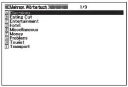 Mehrspr. Wörterbuch 1/9 ■ Divisions ■ Eating Out ■ Entertainment ■ Hotel ■ Miscellaneous ■ Money ■ Problems ■ Tourist ■ Transport