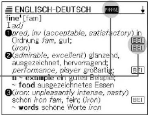 ENGLISH-DEUTSCH fine' [fain] I adj ①pred, inv (acceptable, satisfactory) in Ordnung fam, gut; (iron) ②(admirable, excellent) glänzend, ausgezeichnet, hervorragend; performance, player großartig: a ~ example ein gutes Beispiel; ~ food ausgezeichnetes Essen ③(iron: unpleasantly intense, nasty) schon iron fam, fein; (iron) ~ words schone Worte iron