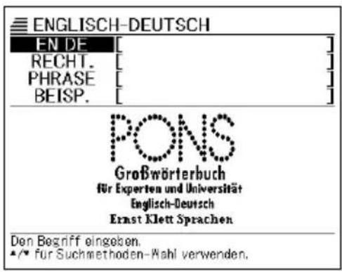 ENGLISH-DEUTSCH EN DE [ ] RECHT. [ ] PHRASE [ ] BEISP. [ ] PONS Großwörterbuch für Experten und Universität Englisch-Deutsch Ernst Klett Sprachen Den Begriff eingeben. •/* für Suchmethoden-Wahl verwenden.