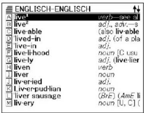 CASIO EW-G2000 - Verwenden Sie die ▲-, ▼-, ◀- oder ▶-Taste, um die Hervorhebung an den aufzurufenden Begriff zu verschieben, und drücken Sie danach die ENTER-Taste. - 2