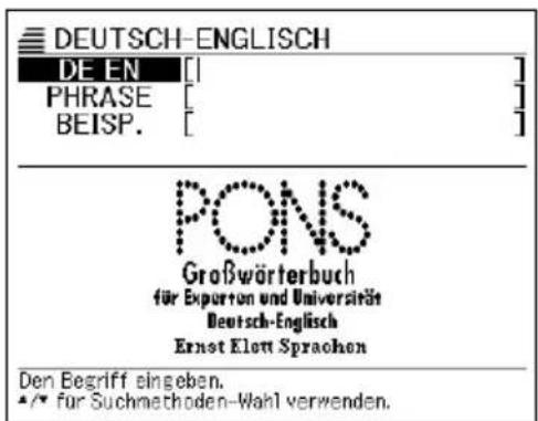 DEUTSCH-ENGLISH DE EN [ ] PHRASE [ ] BEISP. [ ] PONS Großwörterbuch für Exporten und Universität Deutsch-Englisch Ernst Klett Sprachen Den Begriff eingeben. •/* für Suchmethoden-Wahl verwenden.