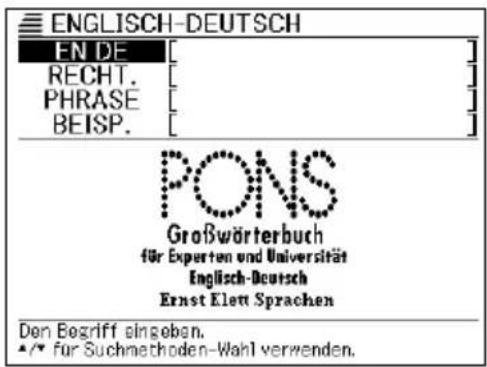 ENGLISH-DEUTSCH EN DE [ ] RECHT. [ ] PHRASE [ ] BEISP. [ ] PONS Großwörterbuch für Experten und Universität Englisch-Deutsch Ernst Elett Sprachen Den Begriff eingeben. •/• für Suchmethoden-Wahl verwenden.
