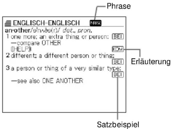 CASIO EW-G2000 - Nachschlagen von Einzelheiten über einen englischen Begriff (Phrasen, Satzbeispiele, Erläuterungen) - 1