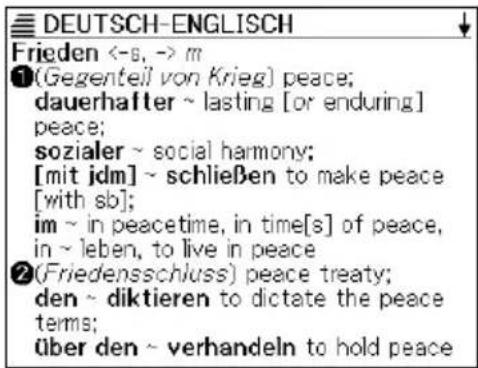 DEUTSCH-ENGLISCH Frieden <-6, -> m ①(Gegenteil von Krieg) peace; dauerhafter ~ lasting [or enduring] peace; sozialer ~ social harmony; [mit jdm] ~ schließen to make peace [with sb]; im ~ in peacetime, in time[s] of peace, in ~ leben, to live in peace ②(Friedensschluss) peace treaty; den ~ diktieren to dictate the peace terms; über den ~ verhandeln to hold peace