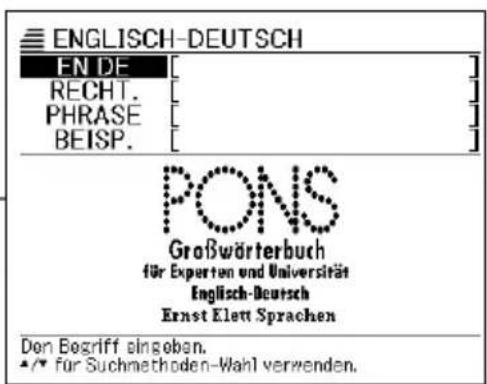 ENGLISH-DEUTSCH EN DE [ ] RECHT. [ ] PHRASE [ ] BEISP. [ ] PONS Großwörterbuch für Experten und Universität Englich-Deutsch Ernst Elett Sprachen Den Begriff eingeben. •/• für Suchmethoden-Wahl verwenden.