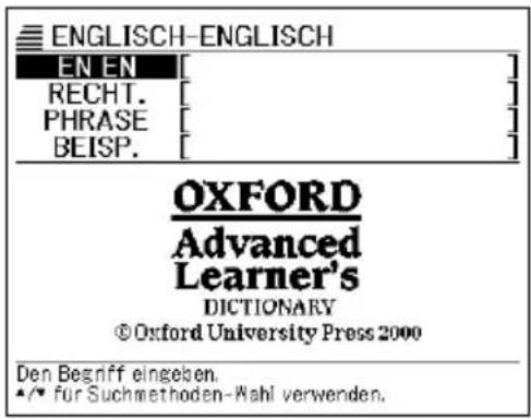 ENGLISH-ENGLISH EN EN [ ] RECHT. [ ] PHRASE [ ] BEISP. [ ] OXFORD Advanced Learner's DICTIONARY © Oxford University Press 2000 Den Begriff eingeben. •/• für Suchmethoden-Wahl verwenden.