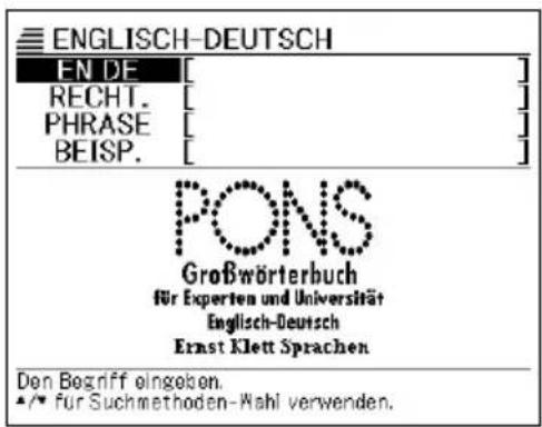 ENGLISH-DEUTSCH EN DE [ ] RECHT. [ ] PHRASE [ ] BEISP. [ ] PONS Großwörterbuch für Experten und Universität Englisch-Deutsch Ernst Klett Sprachen Den Begriff eingeben. •/* für Suchmethoden-Wahl verwenden.