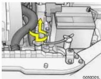 HYUNDAI Grandeur (2004) - HINWEIS: Kühlmittel kann den Lack des Fahrzeugs angreifen. Gelangt Kühlmittel auf die Fahrzeugfläche, muß es gründlich mit klarem Wasser abgewaschen werden. - 1