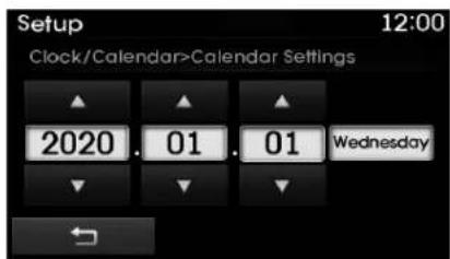 Setup 12:00 Clock/Calendar>Calendar Settings 2020. 01. 01 Wednesday