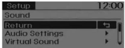Setup 12:00 Sound Return Audio Settings Virtual Sound