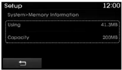 Setup 12:00 System>Memory Information Using 41.3MB Capacity 200MB
