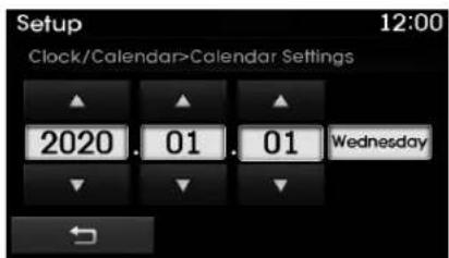 Setup 12:00 Clock/Calendar>Calendar Settings 2020. 01. 01 Wednesday