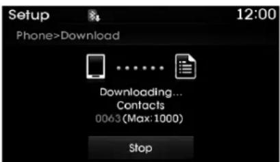 Setup Phone>Download Downloading... Contacts 0063 (Max: 1000) Stop