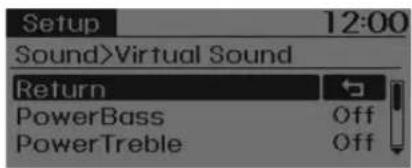 Setup 12:00 Sound>Virtual Sound Return PowerBass Off PowerTreble Off