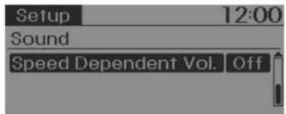 Setup 12:00 Sound Speed Dependent Vol. Off