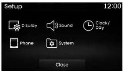 Setup 12:00 Display Sound Clock/ Day Phone System Close