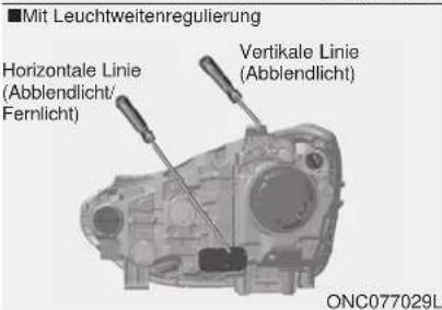 Mit Leuchtweitenregulierung Horizontale Linie (Abblendlicht/ Fernlicht) Vertikale Linie (Abblendlicht) ONC077029L