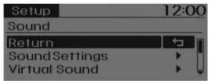 Setup 12:00 Sound Return Sound Settings Virtual Sound