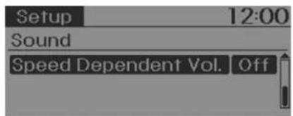 Setup 12:00 Sound Speed Dependent Vol. Off