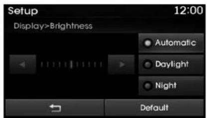 Setup 12:00 Display>Brightness Automatic Daylight Night Default