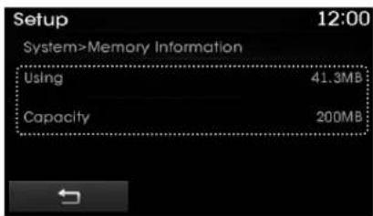 Setup 12:00 System>Memory Information Using 41.3MB Capacity 200MB
