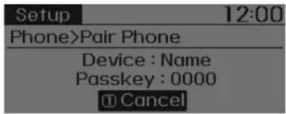 Setup 12:00 Phone>Pair Phone Device : Name Passkey : 0000 ① Cancel