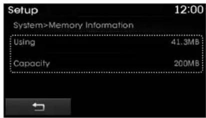 Setup 12:00 System>Memory Information Using 41.3MB Capacity 200MB