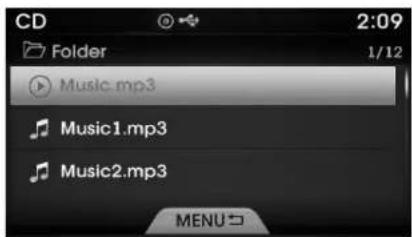 CD Folder 2:09 Music.mp3 Music1.mp3 Music2.mp3 MENU