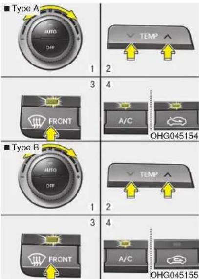 ■ Type A AUTO DIFF 1 2 TEMP 3 4 FRONT A/C OHG045154 ■ Type B AUTO DIFF 1 2 TEMP 3 4 A/C OHG045155