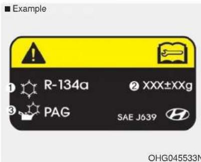 Example R-134a PAG XXX±XXg SAE J639 OHG045533N