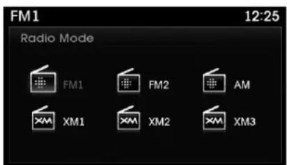 FM1 12:25 Radio Mode FM1 FM2 AM XM1 XM2 XM3