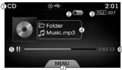 CD 2:01 FILE 007 Folder Music.mp3 0:01:13 MENU