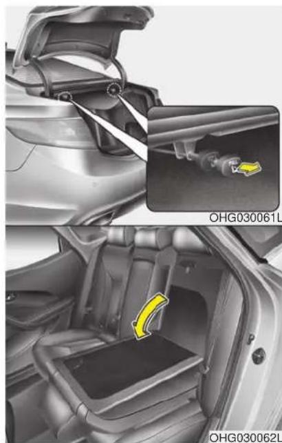 HYUNDAI Azera (2016) - To fold down the rear seatback: - 1