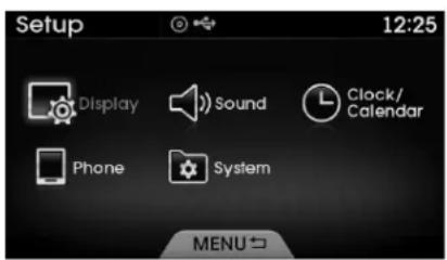 Setup 12:25 Display Sound Clock/ Calendar Phone System MENU