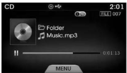 CD 2:01 FILE 007 Folder Music.mp3 0:01:13 MENU
