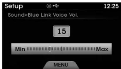 Setup 12:25 Sound>Blue Link Voice Vol. 15 Min Max MENU