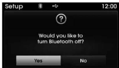 Setup 12:00 Would you like to turn Bluetooth off? Yes No