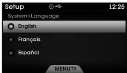 Setup 12:25 System>Language English Français Español MENU