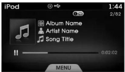 iPod 1:44 2/82 Album Name Artist Name Song Title 0:02:02 MENU