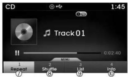 CD 1:45 Track 01 0:02:40 1 Repeat 2 Shuffle 3 List 4 Info 7 8 9 10