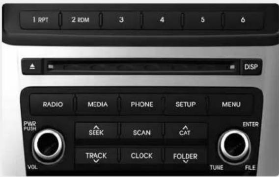 1 RPT 2 RDM 3 4 5 6 ▲ DISP RADIO MEDIA PHONE SETUP MENU PWR FUSH SEEK SCAN CAT TRACK CLOCK FOLDER VOL TUNE FILE ENTER