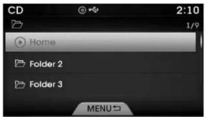 CD Home 1/9 Folder 2 Folder 3 MENU