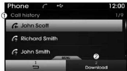 Phone 12:00 Call history 1/9 John Scott Richard Smith John Smith MENU Download