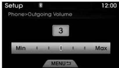 Setup Phone>Outgoing Volume 3 Min 1 Max MENU