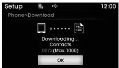 Setup Phone>Download Downloading... Contacts 0072(Max: 1000) OK