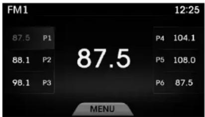 FM1 87.5 P1 88.1 P2 98.1 P3 87.5 P4 104.1 P5 108.0 P6 87.5 MENU
