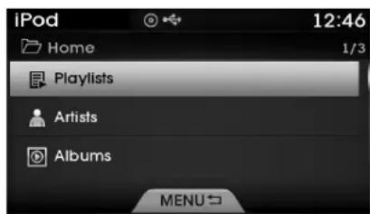iPod Home 1/3 Playlists Artists Albums MENU