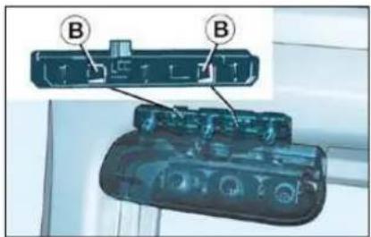 Technical diagram of a mechanical component with labeled parts B, showing internal structure and assembly.
